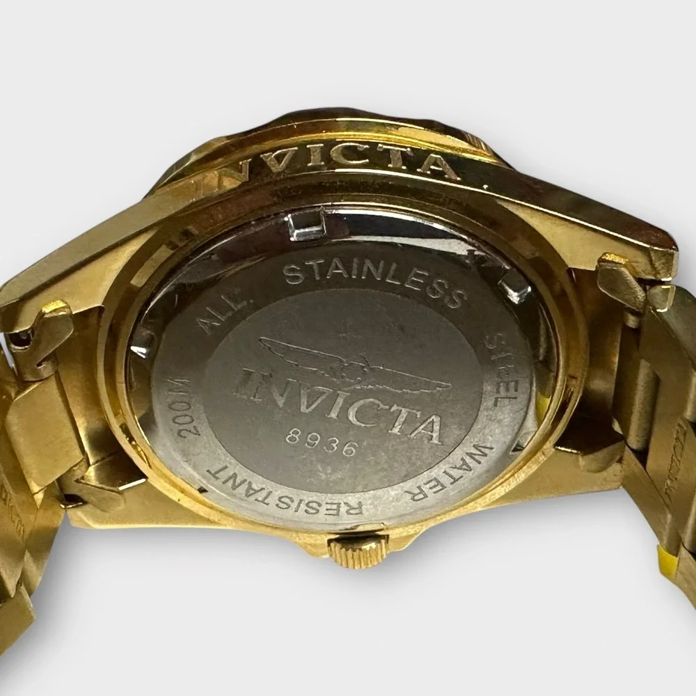Invicta Watch Gold Tone‎ Mens 40mm Black Dial Date 200M Stainless 8936 Boxed
